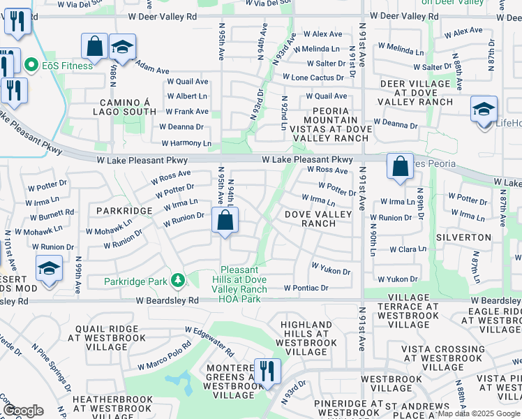 map of restaurants, bars, coffee shops, grocery stores, and more near 2067 North 94th Drive in Peoria
