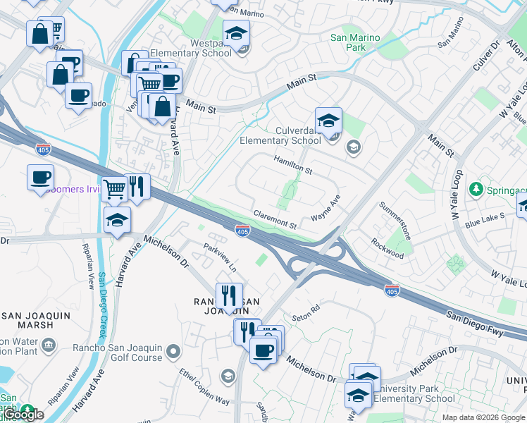 map of restaurants, bars, coffee shops, grocery stores, and more near 2 Carrol Avenue in Irvine