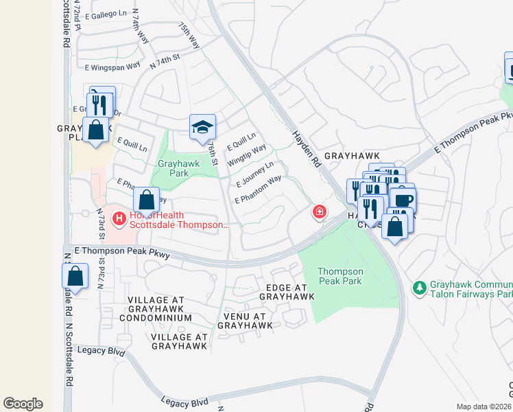 map of restaurants, bars, coffee shops, grocery stores, and more near 7734 East Buteo Drive in Scottsdale