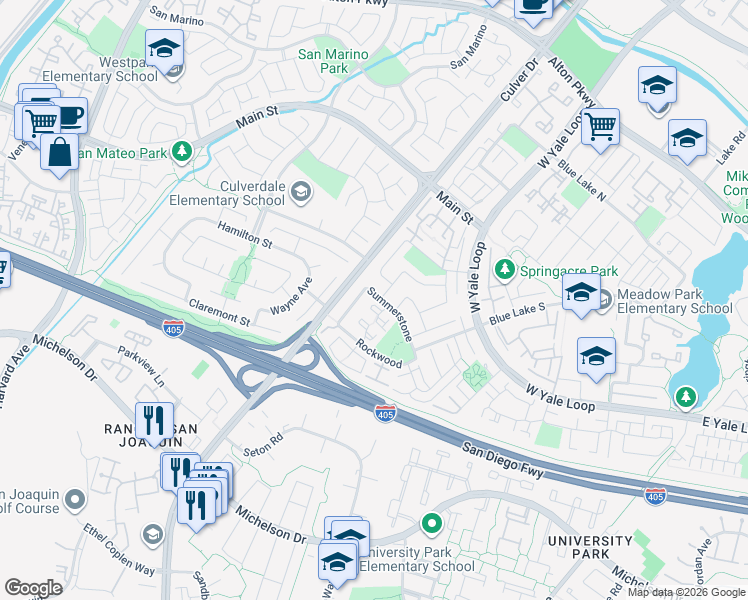 map of restaurants, bars, coffee shops, grocery stores, and more near 79 Summerstone in Irvine