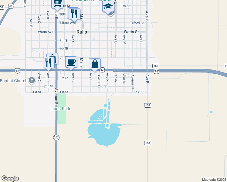 map of restaurants, bars, coffee shops, grocery stores, and more near 1st Street in Ralls