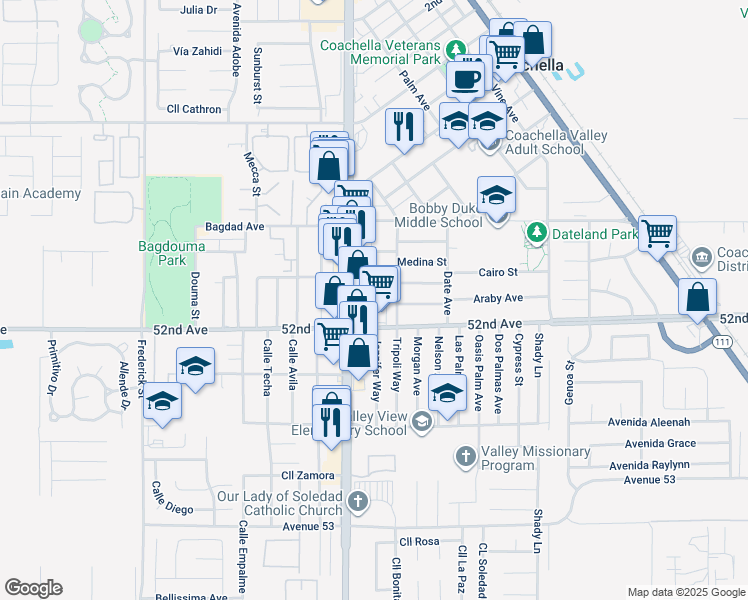 map of restaurants, bars, coffee shops, grocery stores, and more near 51800 Cesar Chavez Street in Coachella