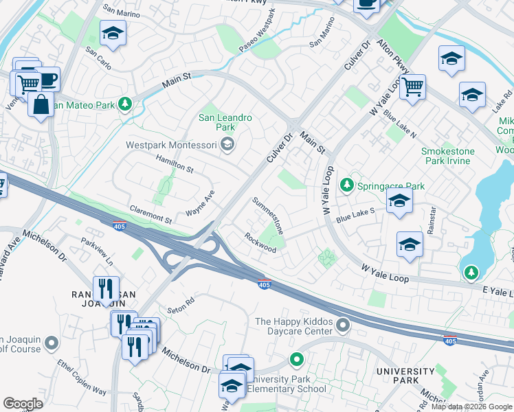 map of restaurants, bars, coffee shops, grocery stores, and more near 79 Summerstone in Irvine