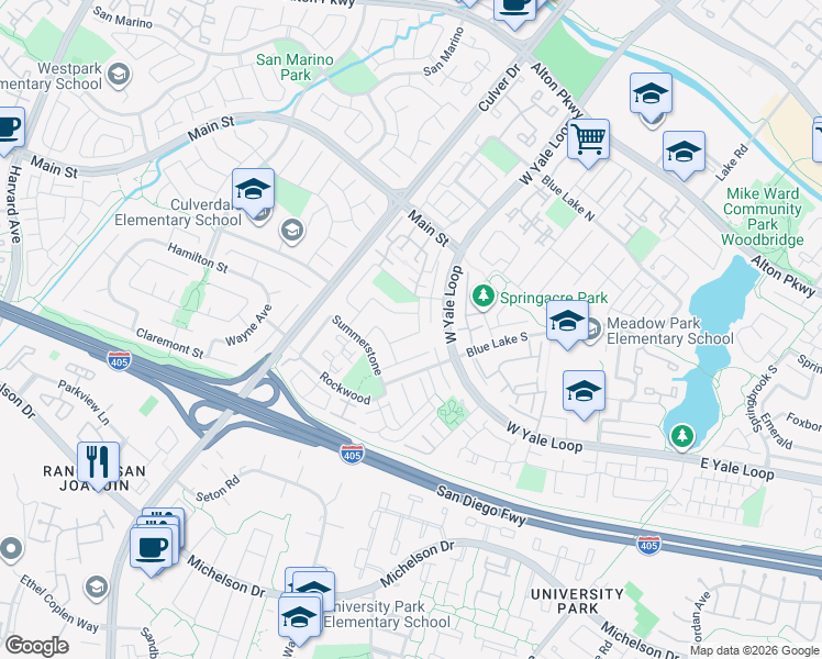 map of restaurants, bars, coffee shops, grocery stores, and more near 22 Newmeadow in Irvine