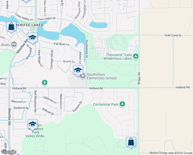 map of restaurants, bars, coffee shops, grocery stores, and more near 30975 Southshore Drive in Menifee