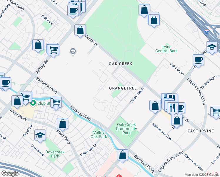 map of restaurants, bars, coffee shops, grocery stores, and more near 364 Orange Blossom in Irvine