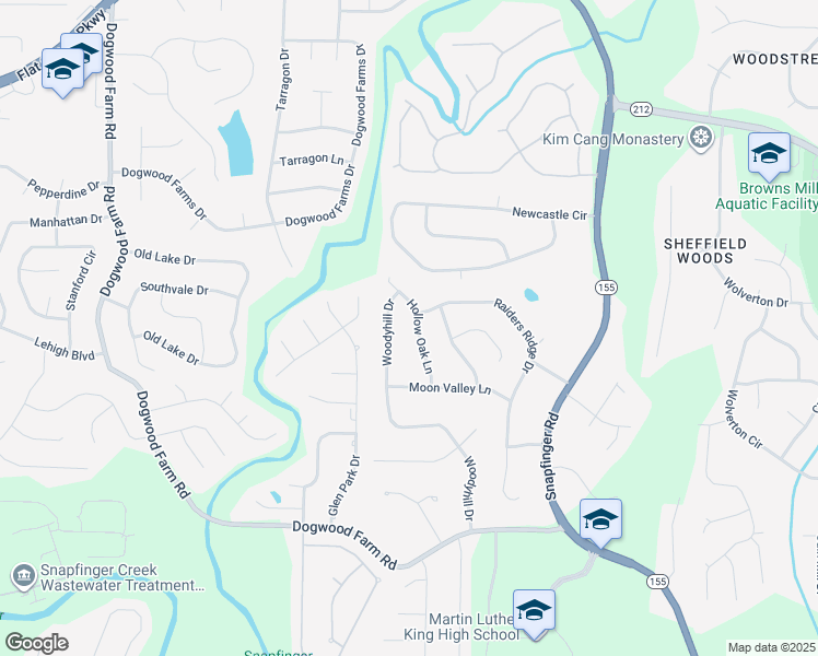 map of restaurants, bars, coffee shops, grocery stores, and more near 3690 Woodyhill Drive in Stonecrest