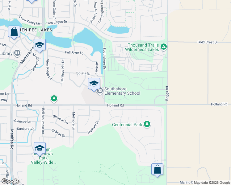 map of restaurants, bars, coffee shops, grocery stores, and more near 30975 Southshore Drive in Menifee