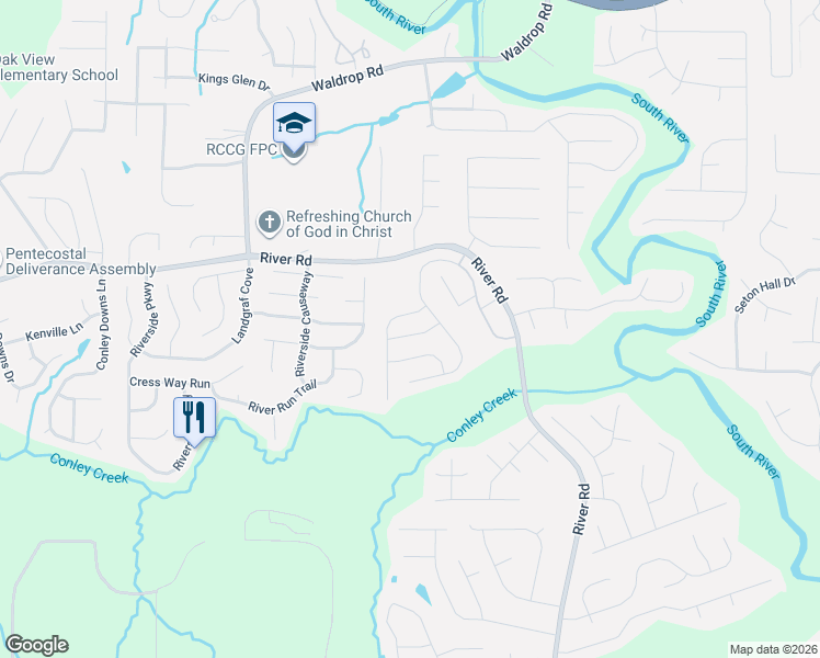 map of restaurants, bars, coffee shops, grocery stores, and more near 3302 Veranda Way in Decatur