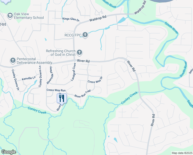 map of restaurants, bars, coffee shops, grocery stores, and more near 3297 Landgraf Close in Decatur