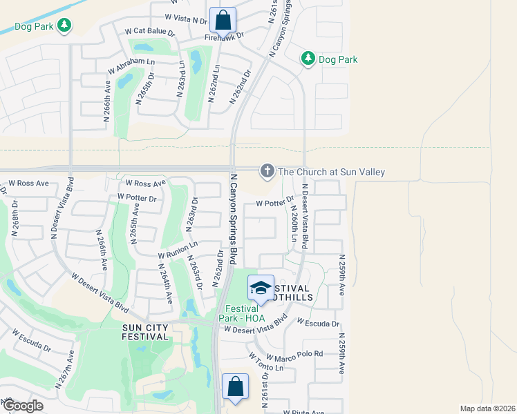 map of restaurants, bars, coffee shops, grocery stores, and more near 26161 West Potter Drive in Buckeye