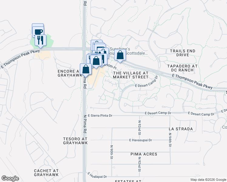 map of restaurants, bars, coffee shops, grocery stores, and more near 8958 East Rusty Spur Place in Scottsdale