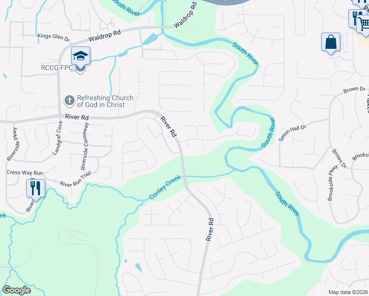 map of restaurants, bars, coffee shops, grocery stores, and more near 3751 Riverchase Circle in Decatur