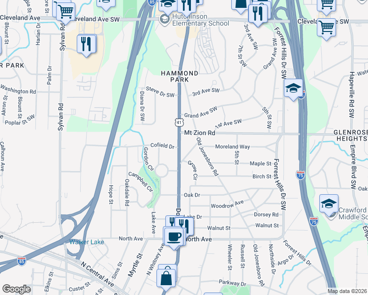 map of restaurants, bars, coffee shops, grocery stores, and more near 3026 Dogwood Drive in Hapeville