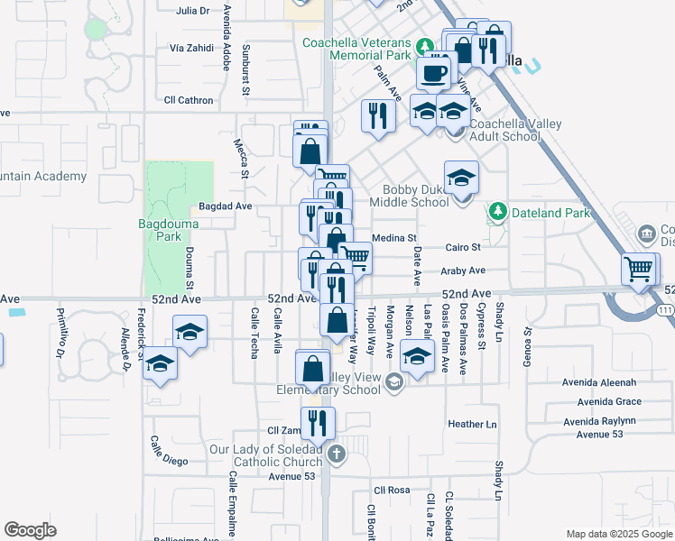 map of restaurants, bars, coffee shops, grocery stores, and more near 51800 Cesar Chavez Street in Coachella