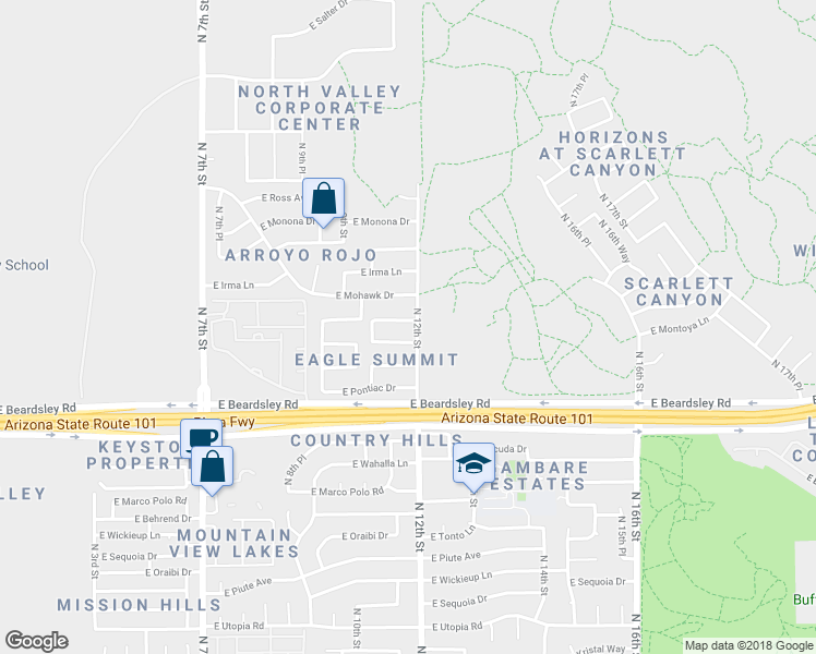 map of restaurants, bars, coffee shops, grocery stores, and more near 1121 East Montoya Lane in Phoenix