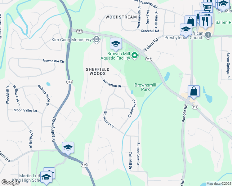 map of restaurants, bars, coffee shops, grocery stores, and more near 4970 Burling Mill Drive in Stonecrest