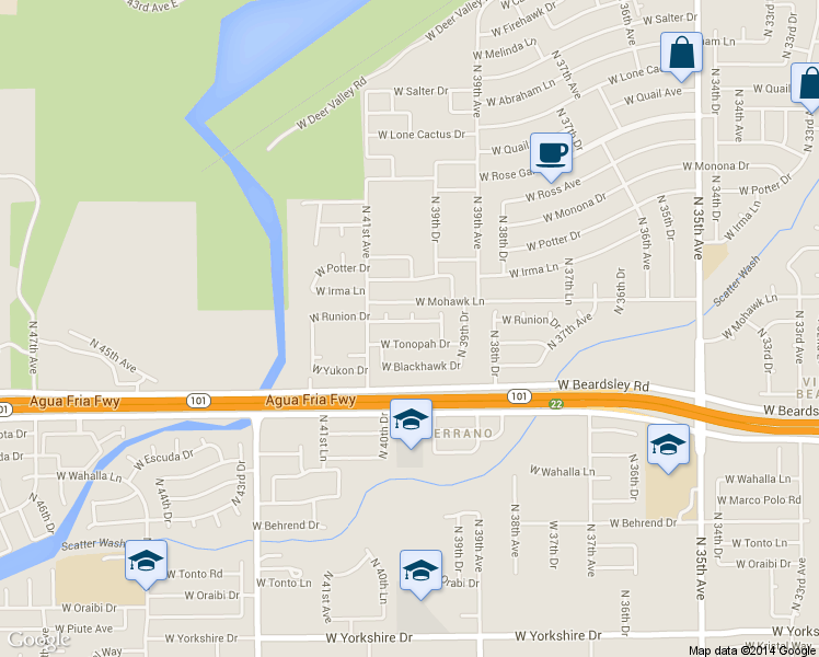 map of restaurants, bars, coffee shops, grocery stores, and more near 4031 West Runion Drive in Glendale