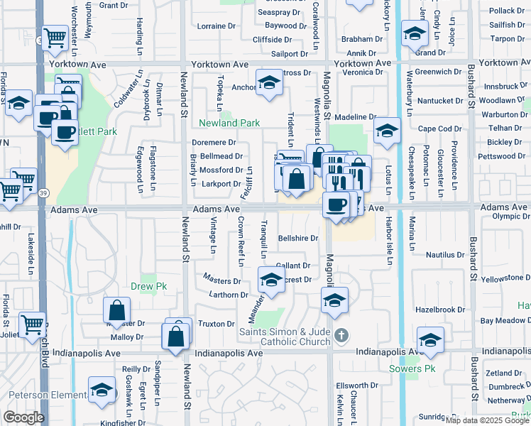 map of restaurants, bars, coffee shops, grocery stores, and more near 17548 Tranquil Lane in Huntington Beach