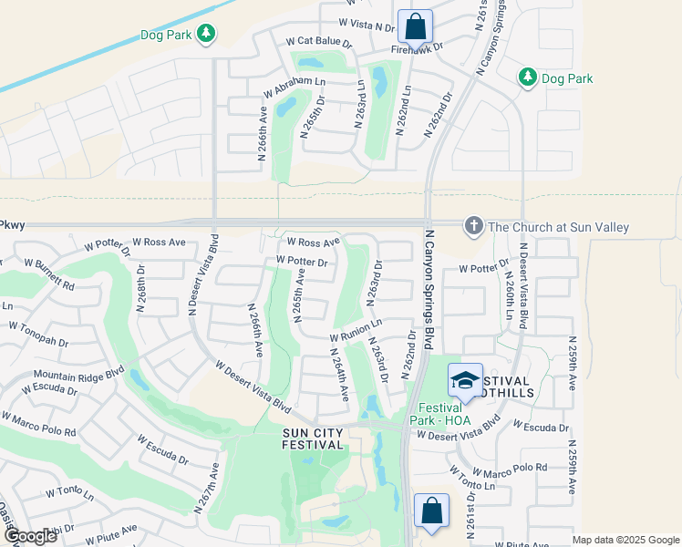map of restaurants, bars, coffee shops, grocery stores, and more near 20663 North 264th Avenue in Buckeye