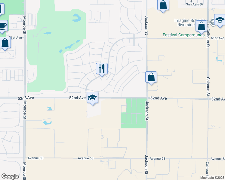 map of restaurants, bars, coffee shops, grocery stores, and more near 51871 Golden Eagle Drive in Indio