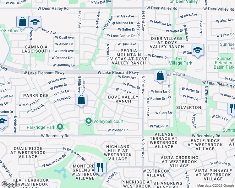map of restaurants, bars, coffee shops, grocery stores, and more near 9320 West Runion Drive in Peoria
