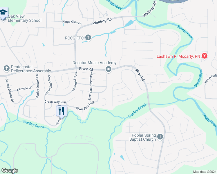 map of restaurants, bars, coffee shops, grocery stores, and more near 3748 Cress Way Dr in Decatur