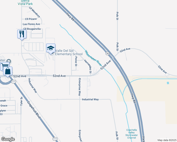 map of restaurants, bars, coffee shops, grocery stores, and more near 86800 Avenue 52 in Coachella