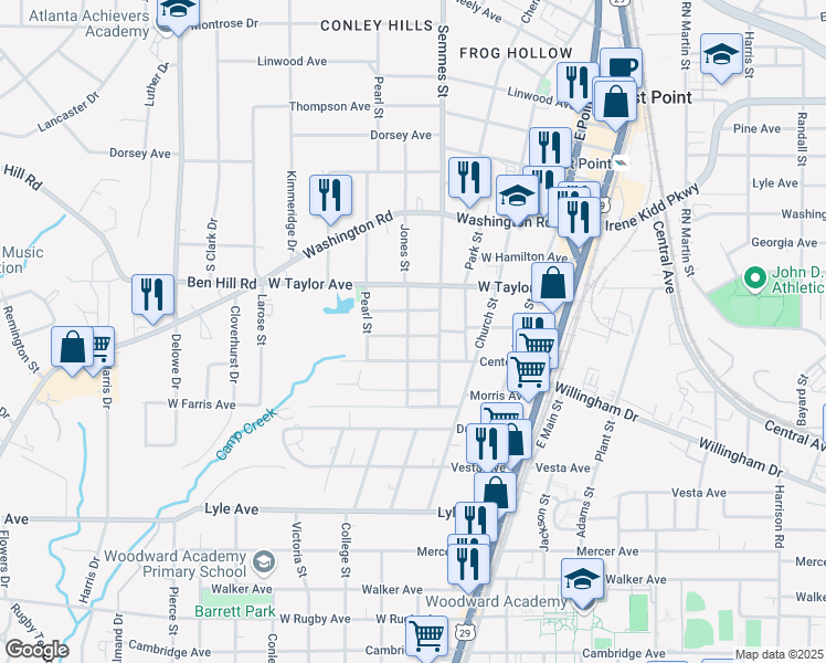 map of restaurants, bars, coffee shops, grocery stores, and more near 1827 Chapman Avenue in East Point