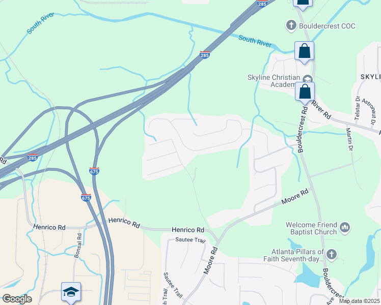 map of restaurants, bars, coffee shops, grocery stores, and more near 1965 Boulder Gate Drive in Ellenwood