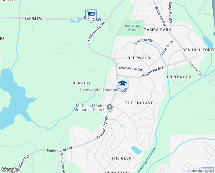 map of restaurants, bars, coffee shops, grocery stores, and more near 2751 Deerwood Lane in Atlanta