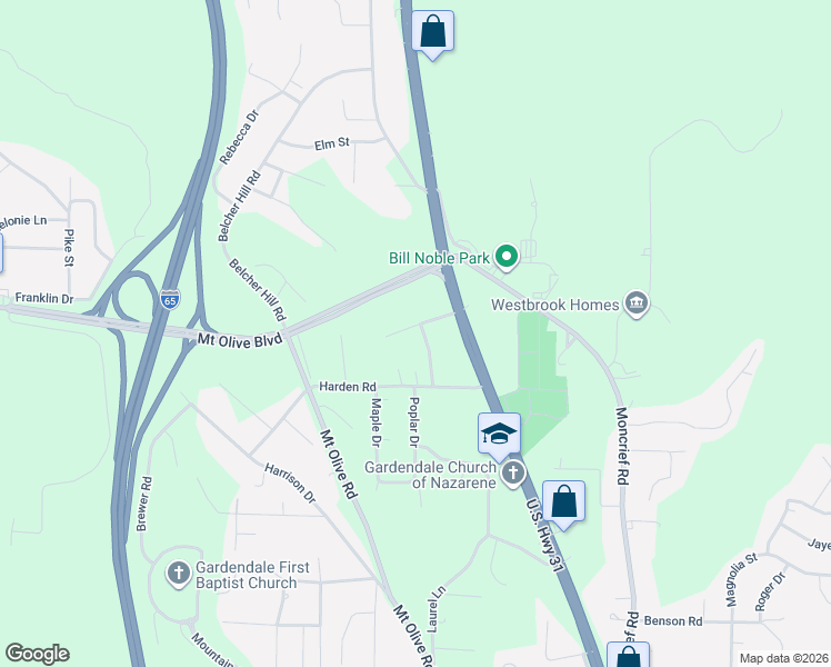 map of restaurants, bars, coffee shops, grocery stores, and more near 2028 Albritton Road in Gardendale
