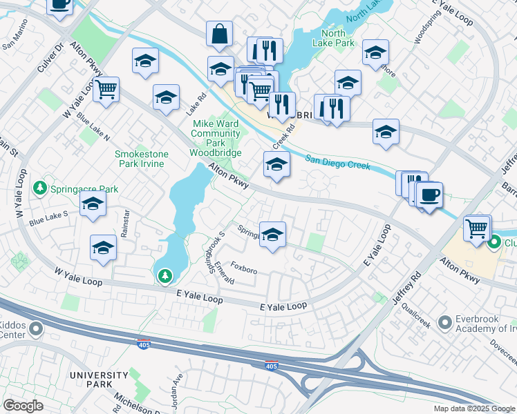 map of restaurants, bars, coffee shops, grocery stores, and more near 103 Goldenrod in Irvine
