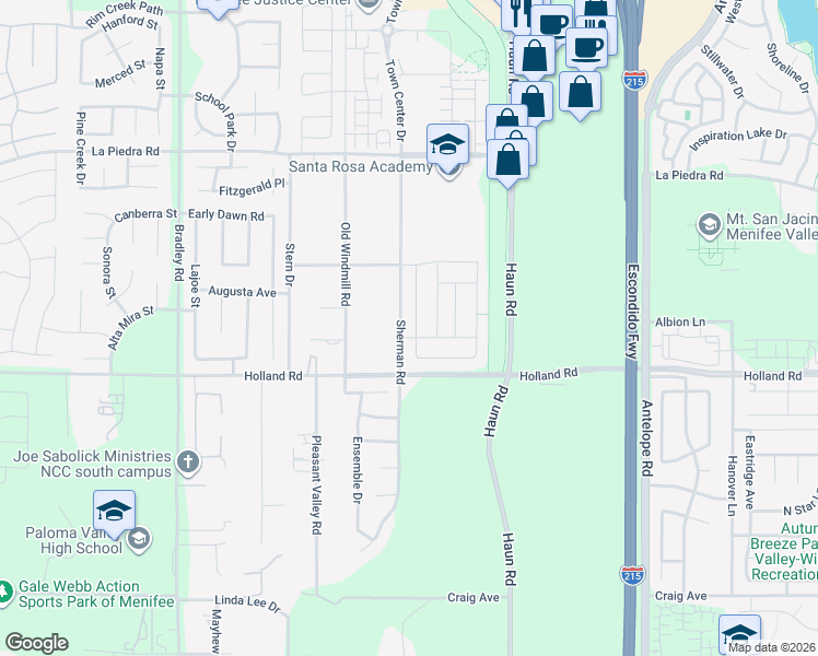 map of restaurants, bars, coffee shops, grocery stores, and more near 30905 Windy Ridge Way in Menifee