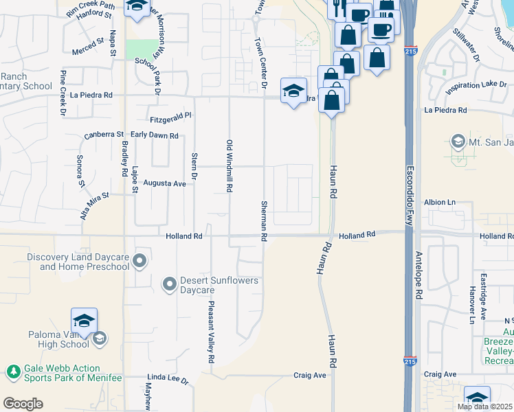 map of restaurants, bars, coffee shops, grocery stores, and more near 30883 Sherman Road in Menifee
