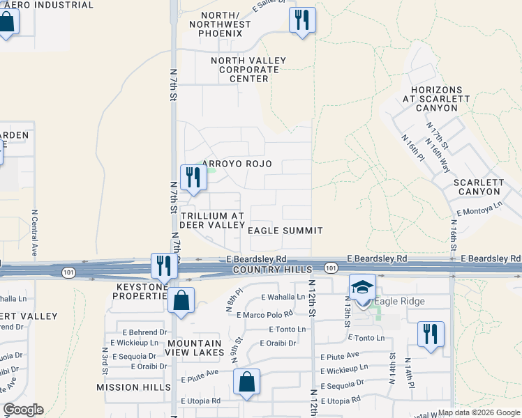 map of restaurants, bars, coffee shops, grocery stores, and more near 911 East Montoya Lane in Phoenix