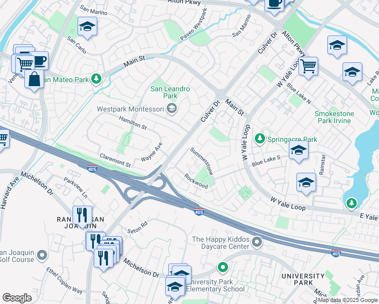 map of restaurants, bars, coffee shops, grocery stores, and more near 79 Summerstone in Irvine