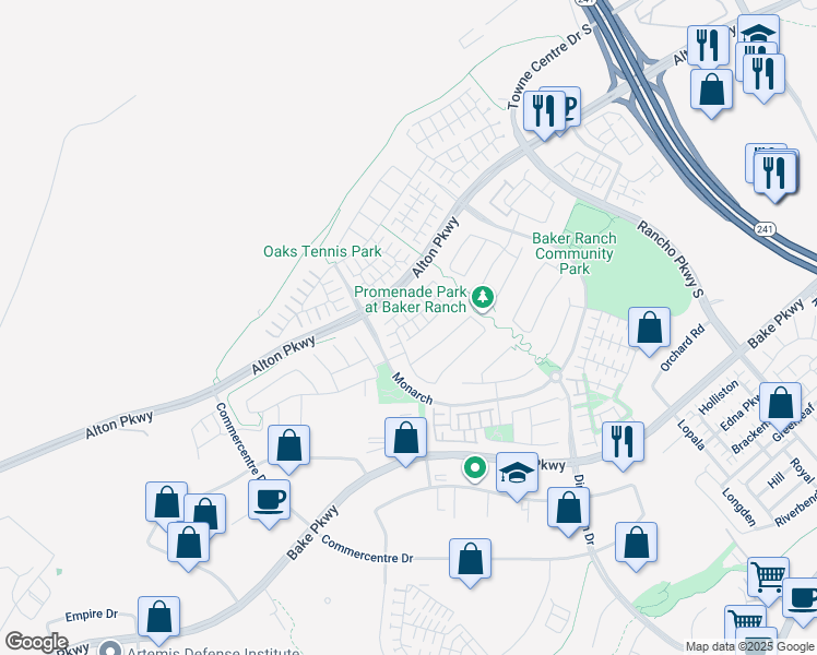 map of restaurants, bars, coffee shops, grocery stores, and more near 86 Fuchsia in Lake Forest