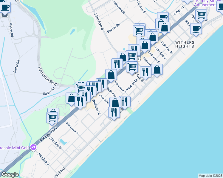 map of restaurants, bars, coffee shops, grocery stores, and more near 400 20th Avenue South in Myrtle Beach
