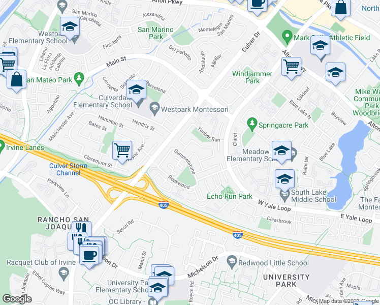 map of restaurants, bars, coffee shops, grocery stores, and more near 26 Halfmoon in Irvine