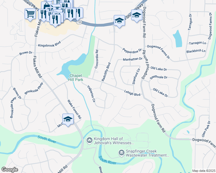 map of restaurants, bars, coffee shops, grocery stores, and more near 4117 Lehigh Boulevard in Decatur