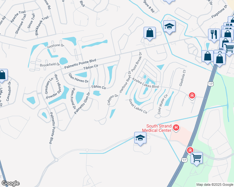 map of restaurants, bars, coffee shops, grocery stores, and more near 392 Harbour Reef Drive in Myrtle Beach