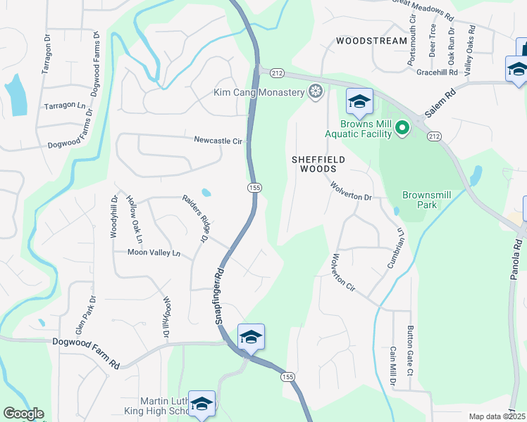 map of restaurants, bars, coffee shops, grocery stores, and more near 3736 Snapfinger Road in Stonecrest