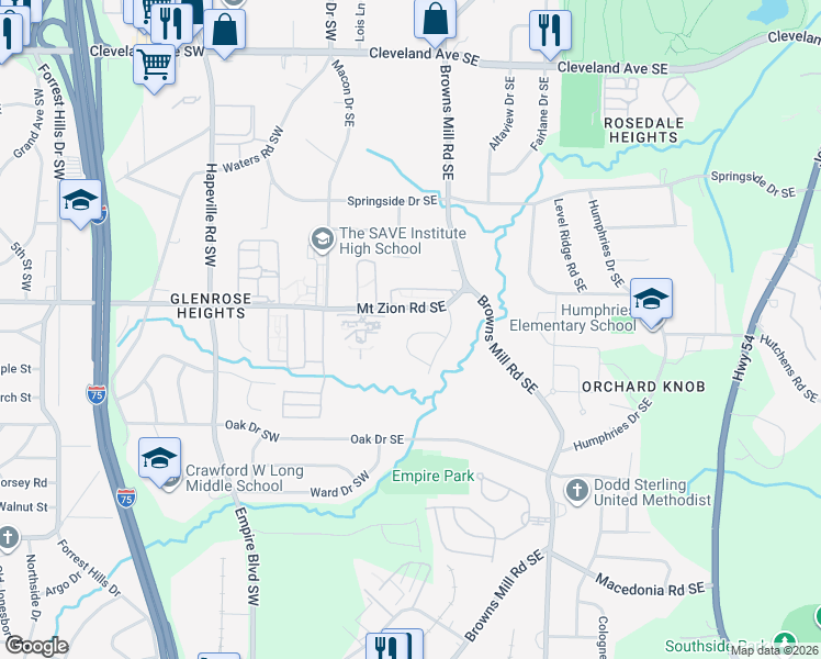 map of restaurants, bars, coffee shops, grocery stores, and more near 164 Alyson Court Southeast in Atlanta