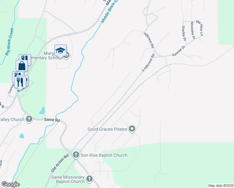 map of restaurants, bars, coffee shops, grocery stores, and more near 310 Hidden Ridge Drive in Odenville