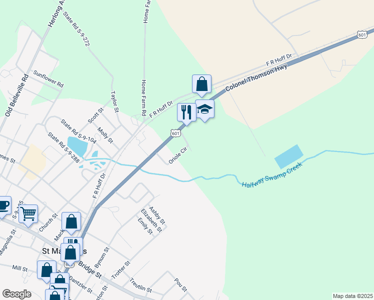 map of restaurants, bars, coffee shops, grocery stores, and more near 134 Oriole Circle in Saint Matthews