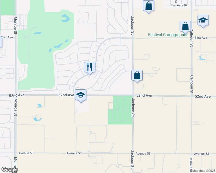 map of restaurants, bars, coffee shops, grocery stores, and more near 51830 Ponderosa Drive in Indio