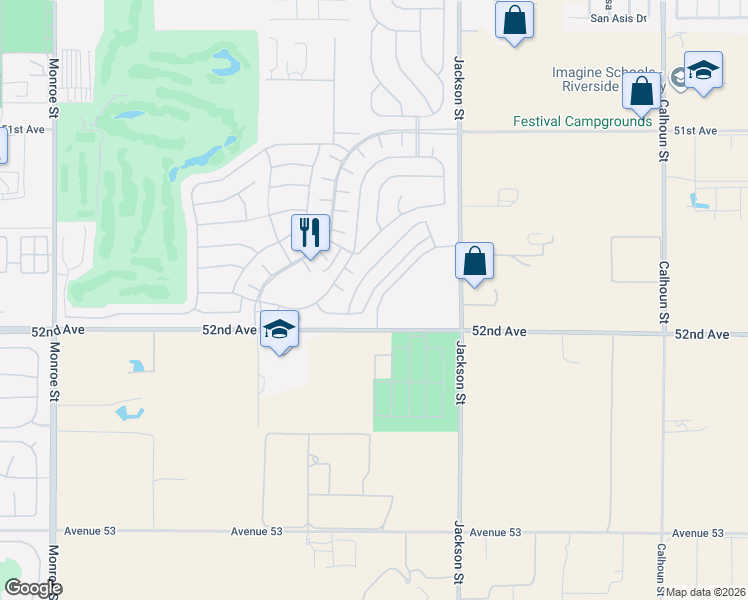 map of restaurants, bars, coffee shops, grocery stores, and more near 51830 Ponderosa Drive in Indio