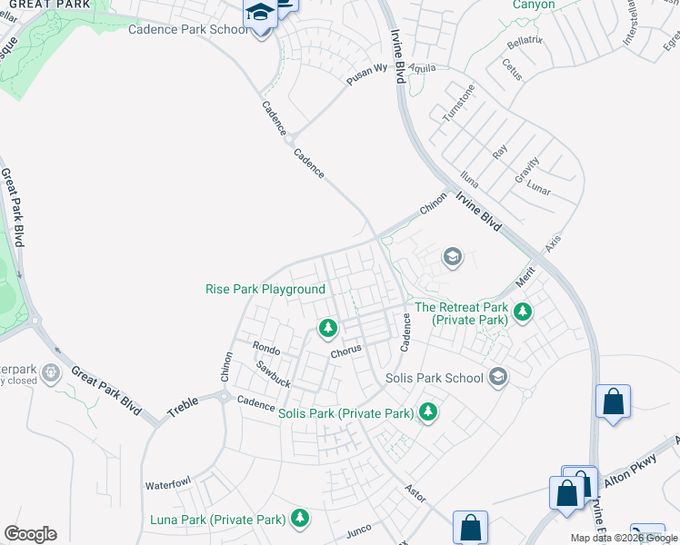 map of restaurants, bars, coffee shops, grocery stores, and more near 319 Sawbuck in Irvine