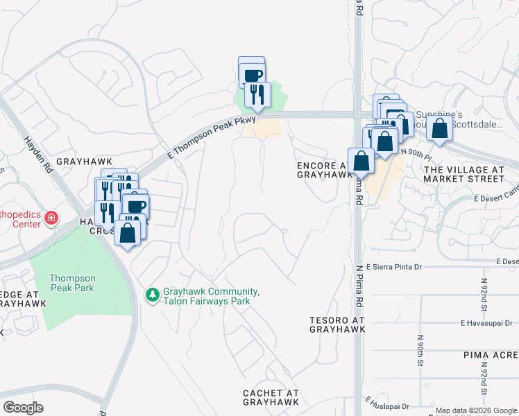 map of restaurants, bars, coffee shops, grocery stores, and more near 8494 East Angel Spirit Drive in Scottsdale